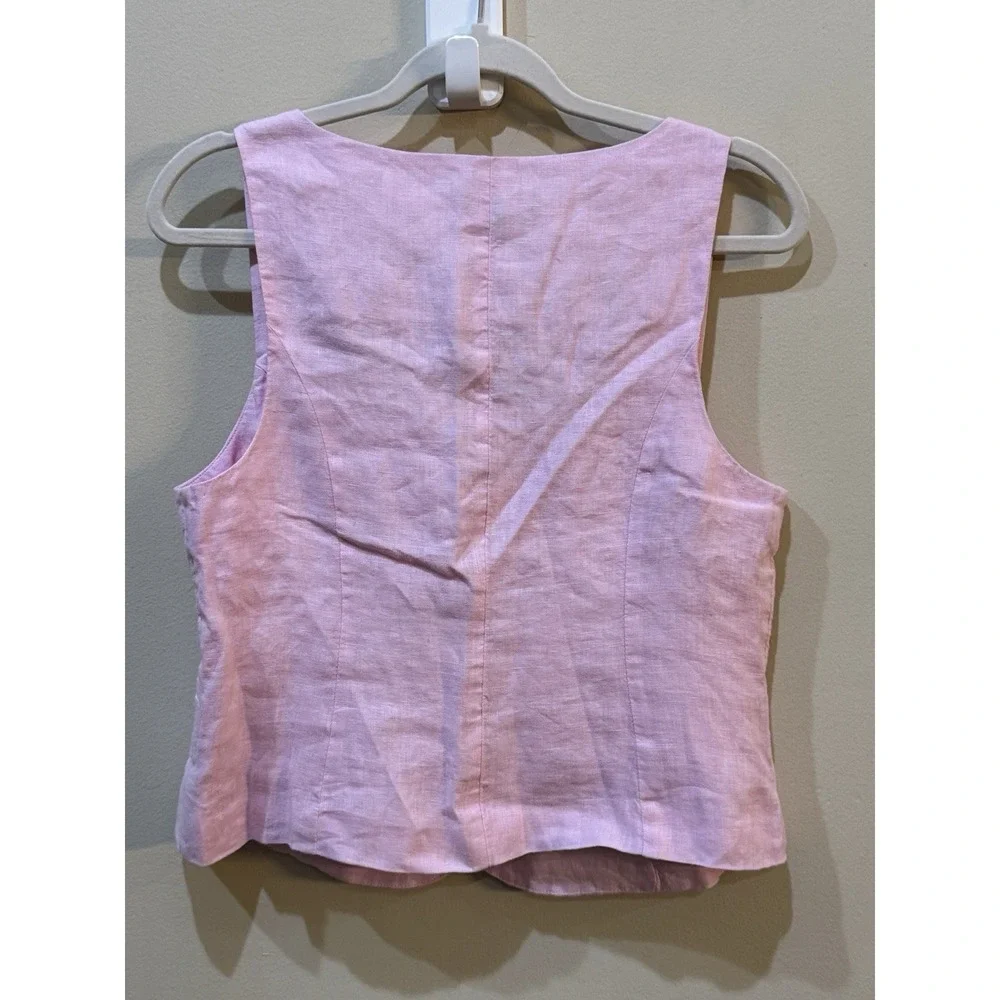 J. Crew Women's Light Pink Scoopneck Linen Covered Button Front Vest Size 8‎